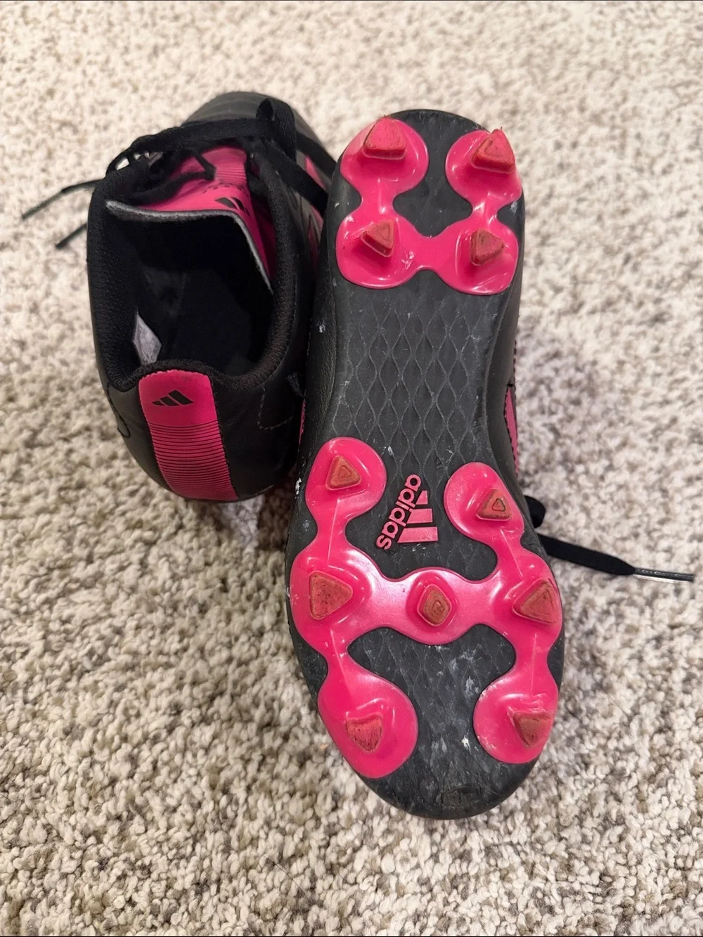 adidas Black and Pink Junior Soccer Cleats